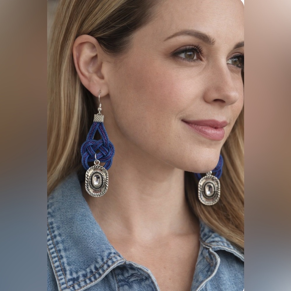 Handmade Western Blue with Purple and Silver Knot Earrings